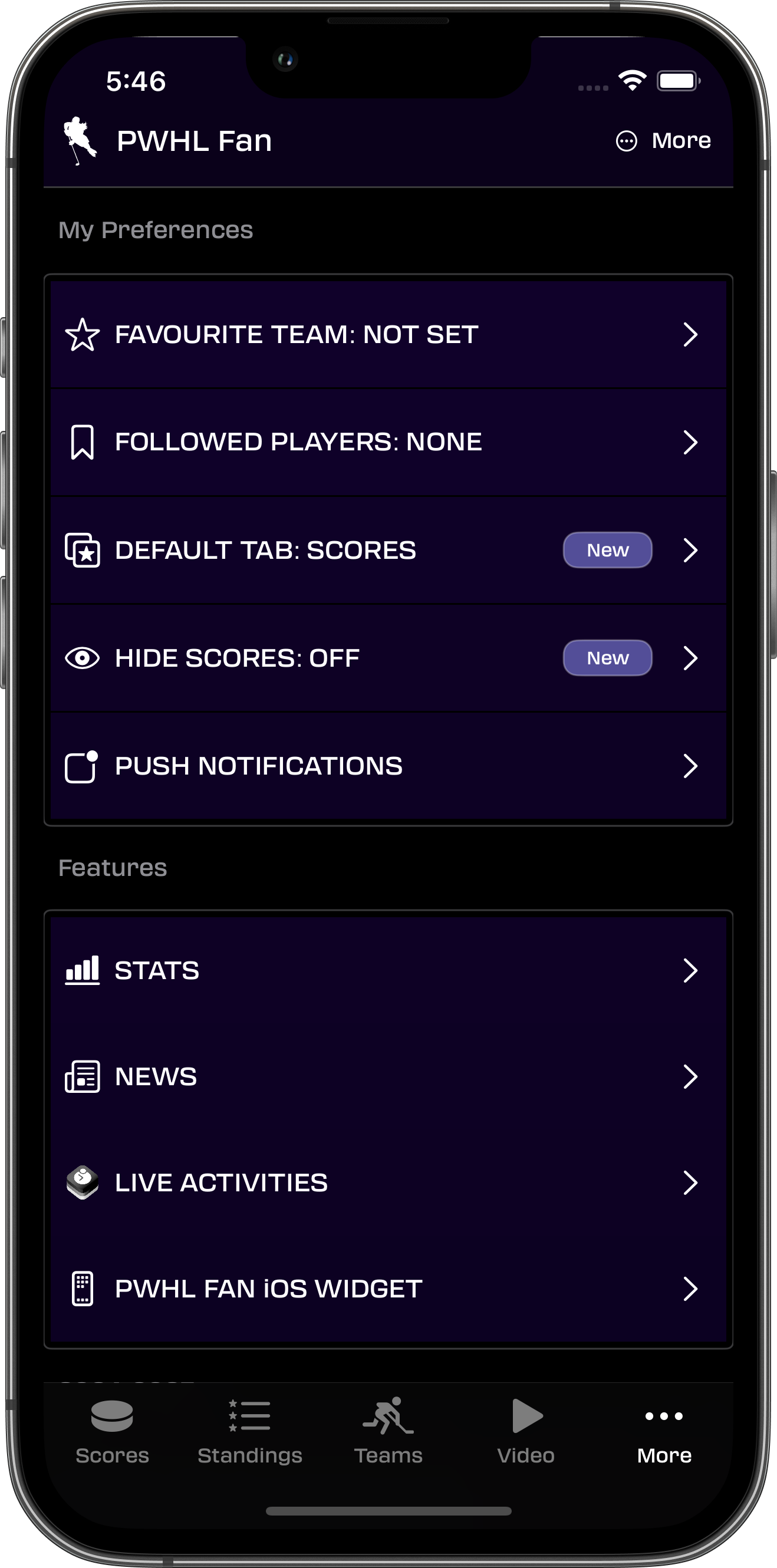 PWHL Fan App - More